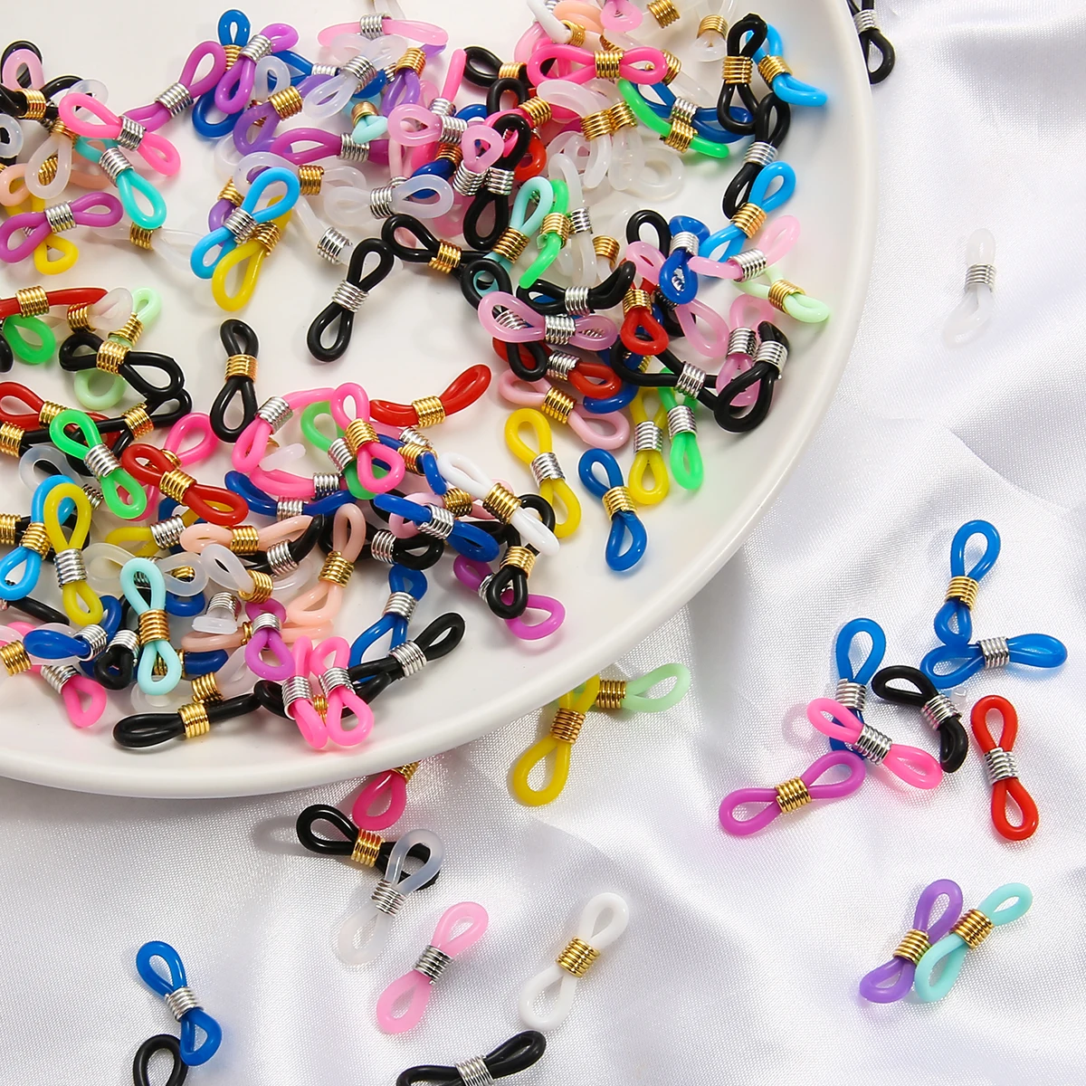 20pcs Spring Rubber Silicone Ends Connectors For Eyeglass Sunglasses Necklace Chain Loop Holder Jewelry Making Supplies Material