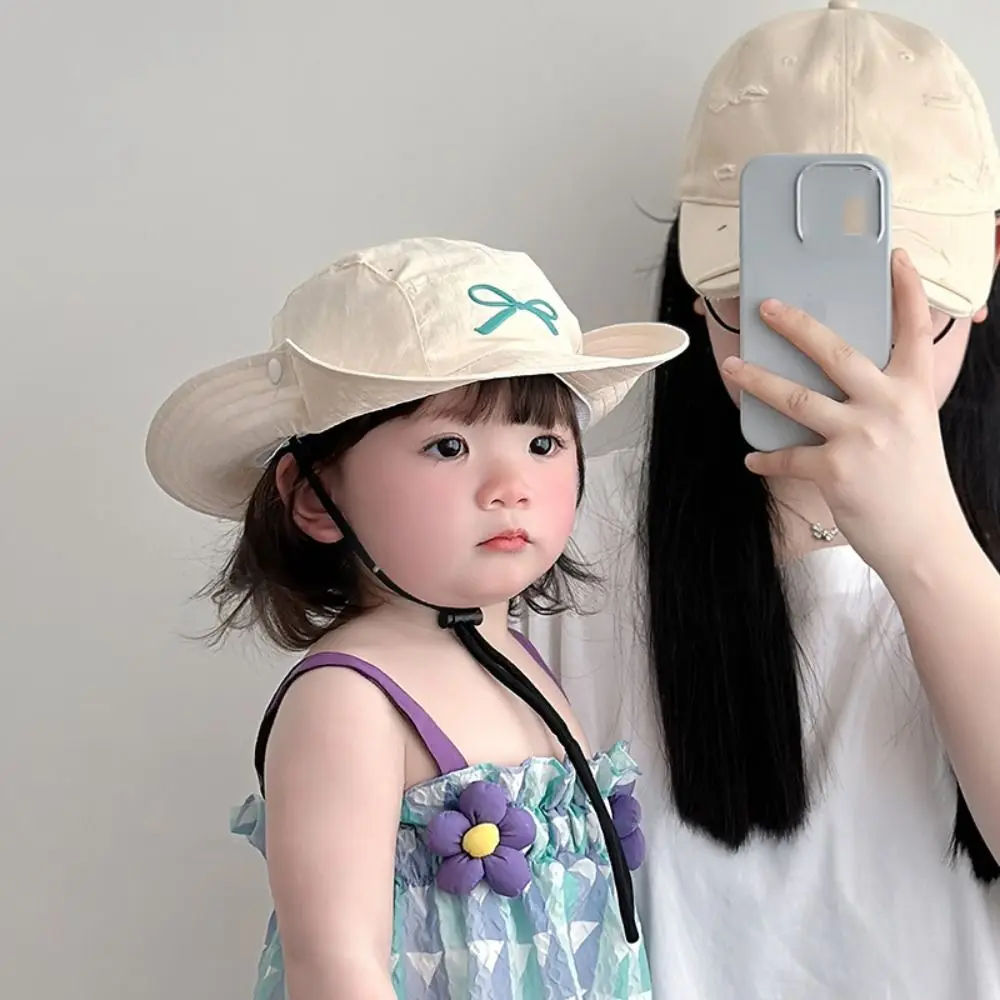 

Корейский стиль, шляпа-ведро ярких цветов, быстросохнущая летняя шляпа от солнца с вышивкой и бантом, шляпа от солнца с защитой от УФ-лучей, детская рыбацкая шляпа