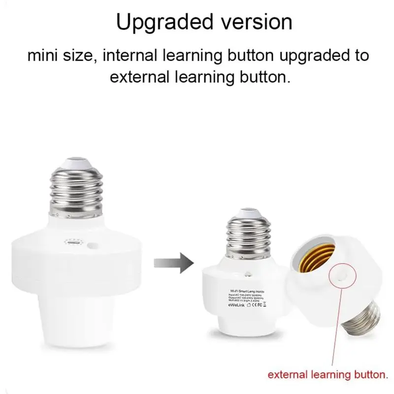 YANA50I E26 E27 Light Bulb Adapter, Wireless 2.4G Wifi Bulb Socket Smart Control Lamp Base Holder, Ewelink APP Remote Timer