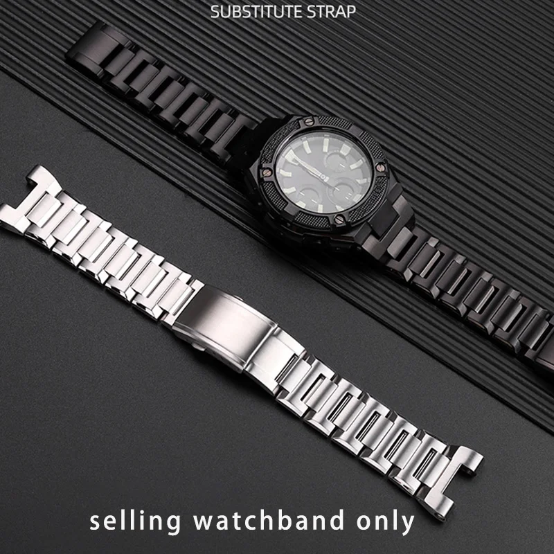 Notched stainless steel watch strap for Casio GST-S130 120 110 W130 B100 stainless steel resin base men's watchband bracelet