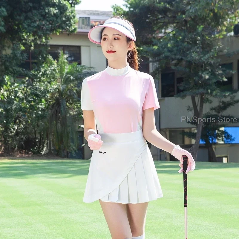 New Summer Golf Women\'S Shirts Round Neck Fashion Slim Outdoor Sports T-Shirt Moisture Wicking Quick-Drying Short-Sleeved Tops