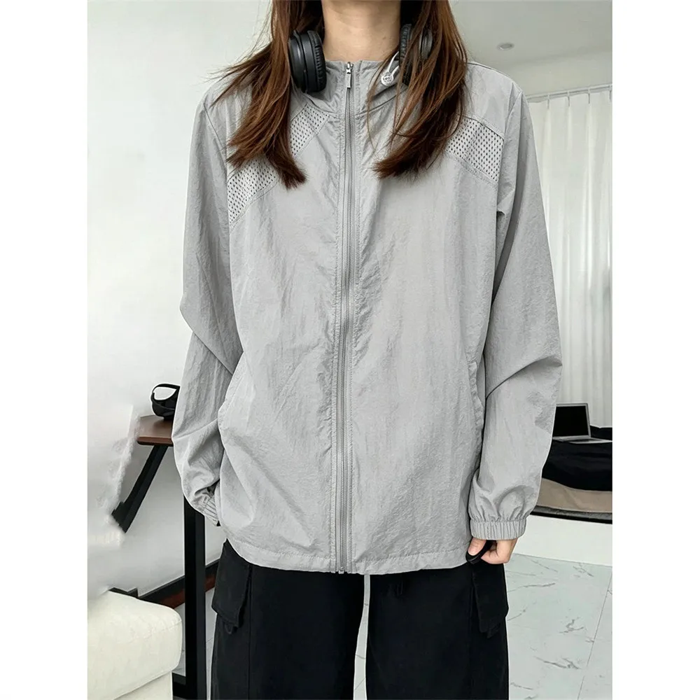 Summer Stand Up Collar Sun Protection Jacket Men's Ice Silk Breathable Mesh Splicing Quick Drying Zipper Top