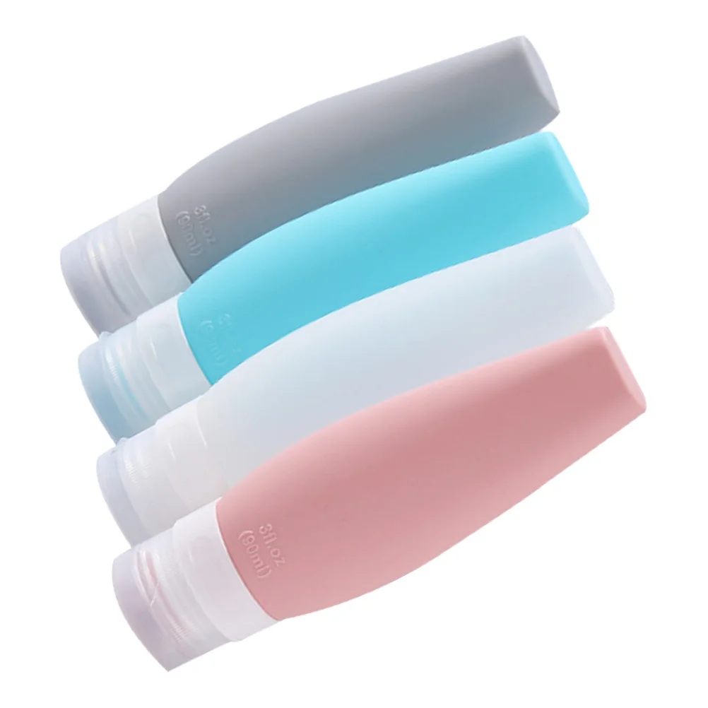 

4Pcs Silicone Travel Size Bottles 90Ml Reusable Leakproof Toiletries Containers for Liquid Soap Facial Cream Sunscreen Hand
