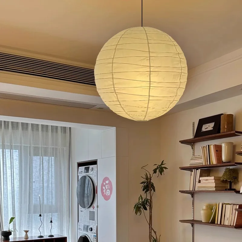 Designerska lampa wisząca z długimi lampami Akari Noguchi Yong LED E27 okrągła kula Wabi-sabi do sofy do salonu sypialni stołowej