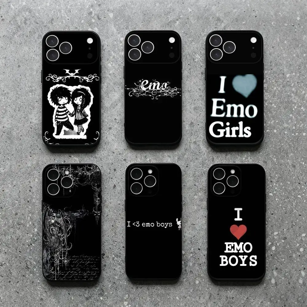 Love Black and Cute Emo Phone Case For IPhone17,11,12,13,14,15,16,XS,XR,X,Mini,Pro,Max,Plus,Shell,Cover