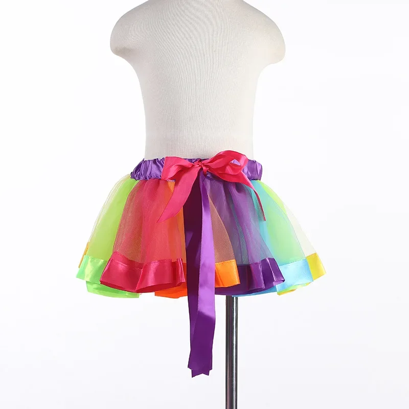Meninas ballet dança wear festa tule tutu saia meninas dança desempenho arco-íris saia crianças equipe dança saia dancewear