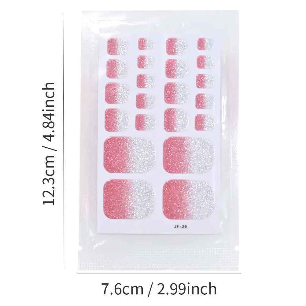 1PC NUOVO Gradiente Glitter Full Toe Nail Wraps 3D Lucido Omber Rosa/Viola/blu Punta Smalto Adesivi Cottura Gratuite Punta Strisce