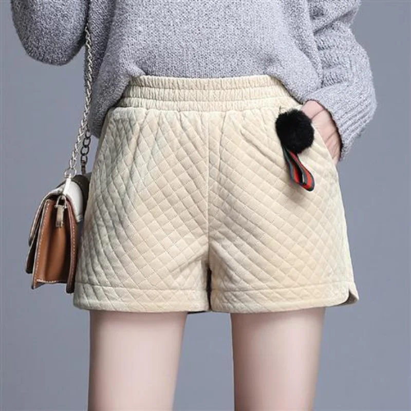 

Women's Elegant High Waist Loose Wide Leg Shorts Autumn Winter New Solid Color All-match A-line Shorts Vintage Casual Clothing