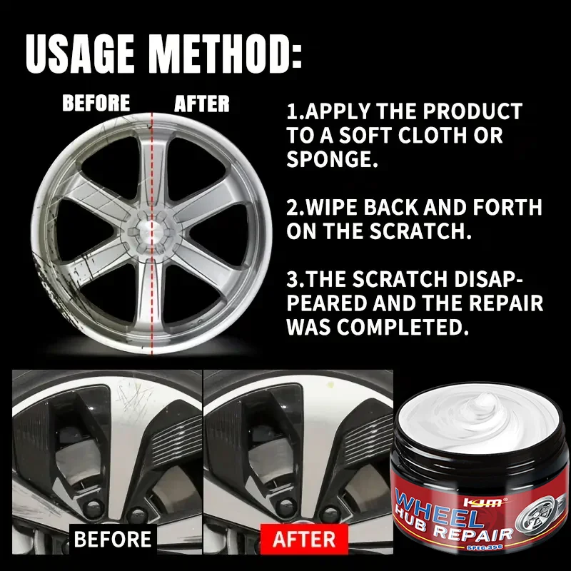KJM Wheel Hub Repair Paste 35G Alloy Rim Scratch Rust Remover Silver Restoration Scratch Disappear Easy Wipe Without Damage Coat