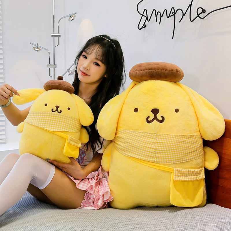 

New Sanrio 30/80cm Pompompurin Plush Gingham Apron & Bread Top Design, Yellow Dog Stuffed Toy Gift for Girls Sofa Bedroom Decor