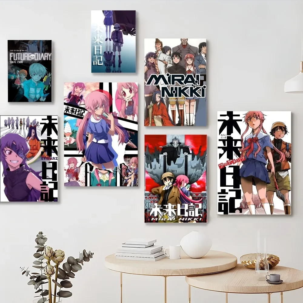 Anime Mirai Nikki Poster Self-adhesive Art Poster Retro Kraft Paper Sticker DIY Room Bar Cafe Vintage Decorative