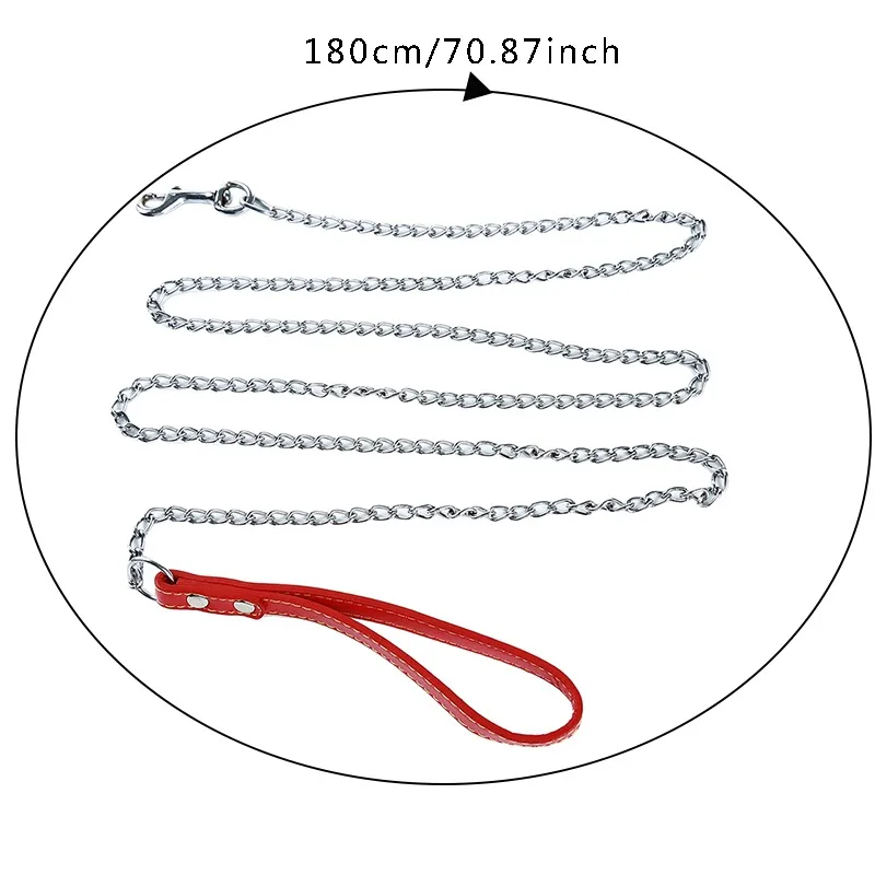 ทนทาน Anti-Bite โลหะสุนัข CHAIN สําหรับสุนัขขนาดกลางขนาดเล็ก CHAIN Leash Handle Leads PU หนังเหล็กโซ่สัตว์เลี้ยงอุปกรณ์เสริม