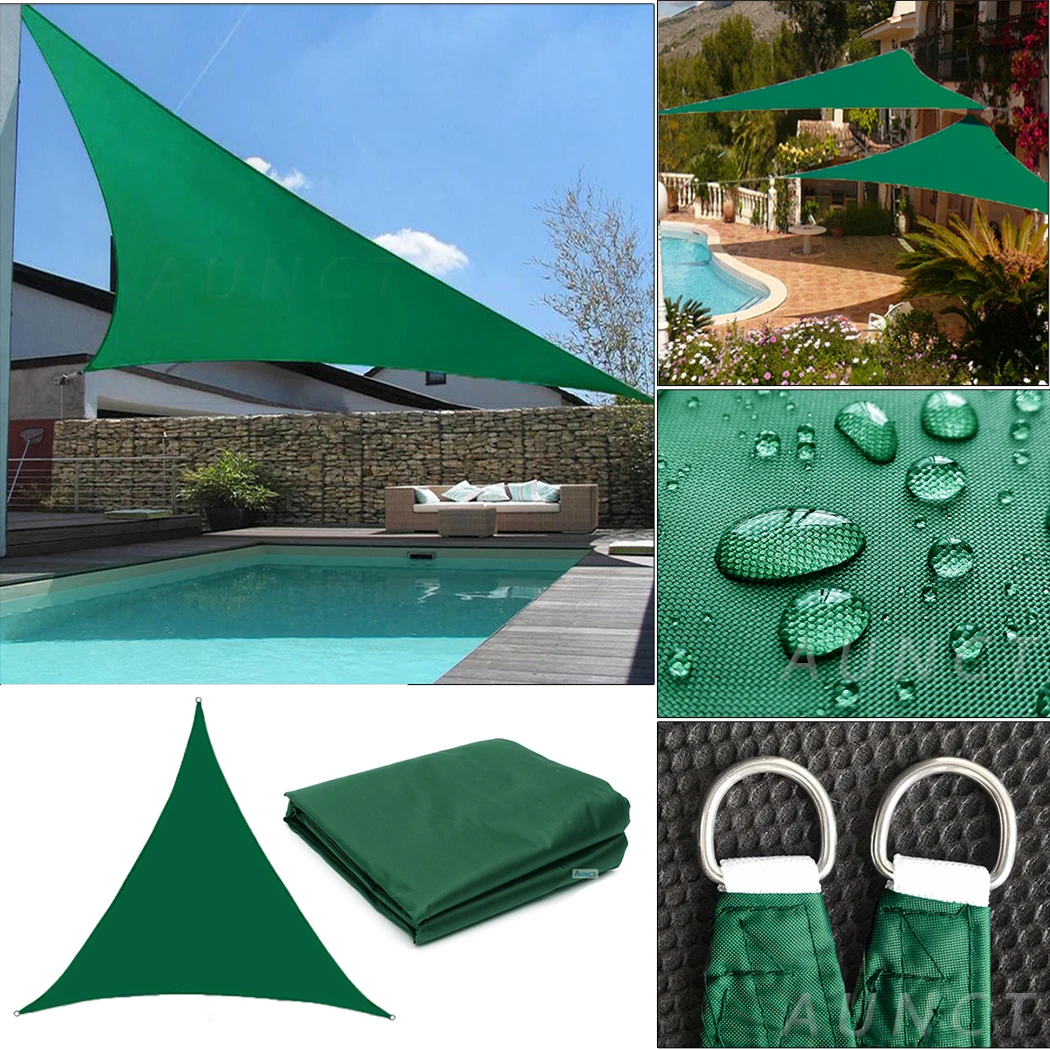 

420D Triangle Shade Sail Green Waterproof Polyester Awning Outdoor Sun Shelter Garden Patio Pool Shade Camping Hiking Yard Sail