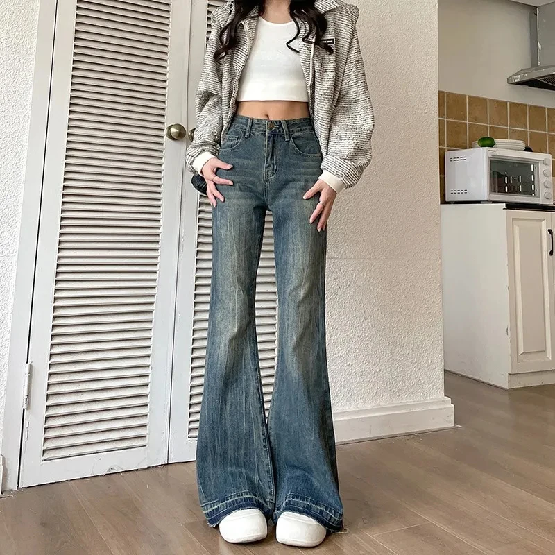 GIDYQ Vintage High Waist Jeans Women Y2k Streetwear Loose Flared Pants Fashion Casual Slim Button All Match Denim Trousers New