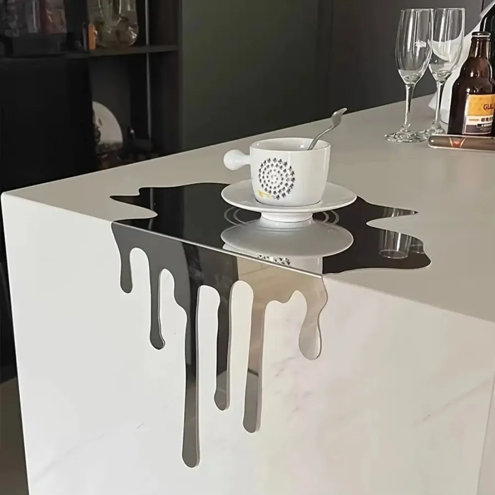 Stainless Steel Tabletop Coffee Coaster Mirror Finish Minimalist Water Cup Mat Reflective Surface Water Droplet Decoration