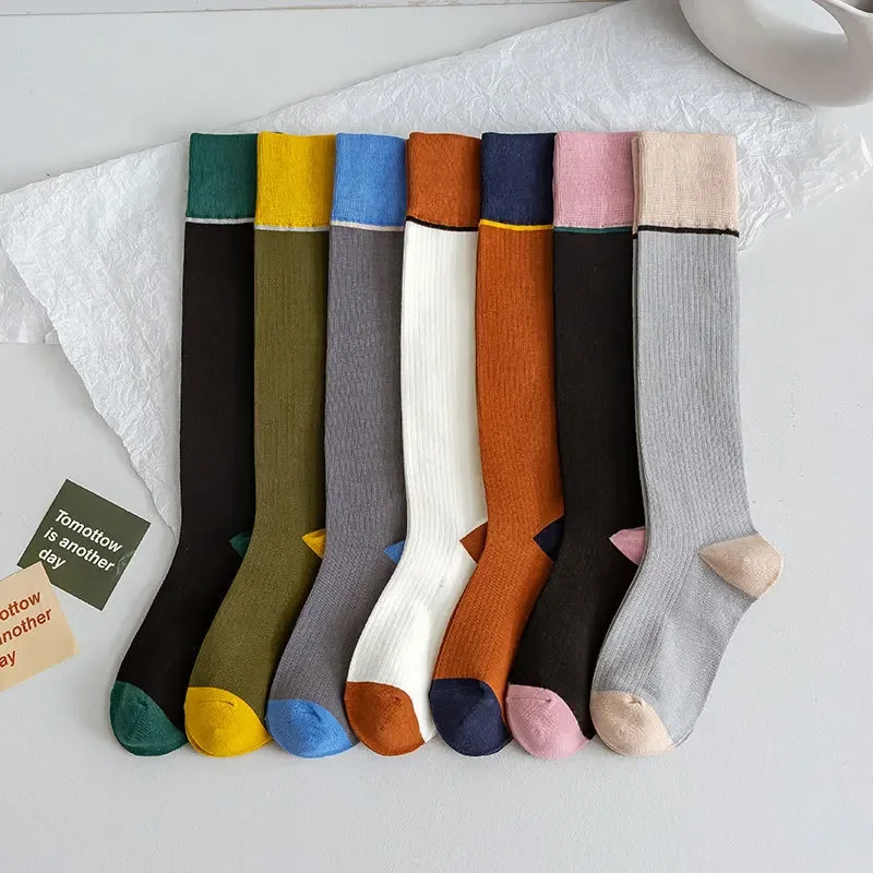 Women Long Socks Color Blocking Stockings Japanese Fashion Knee Stockings Female JK Lolita Girl Knee High Tube Medias Calcetines