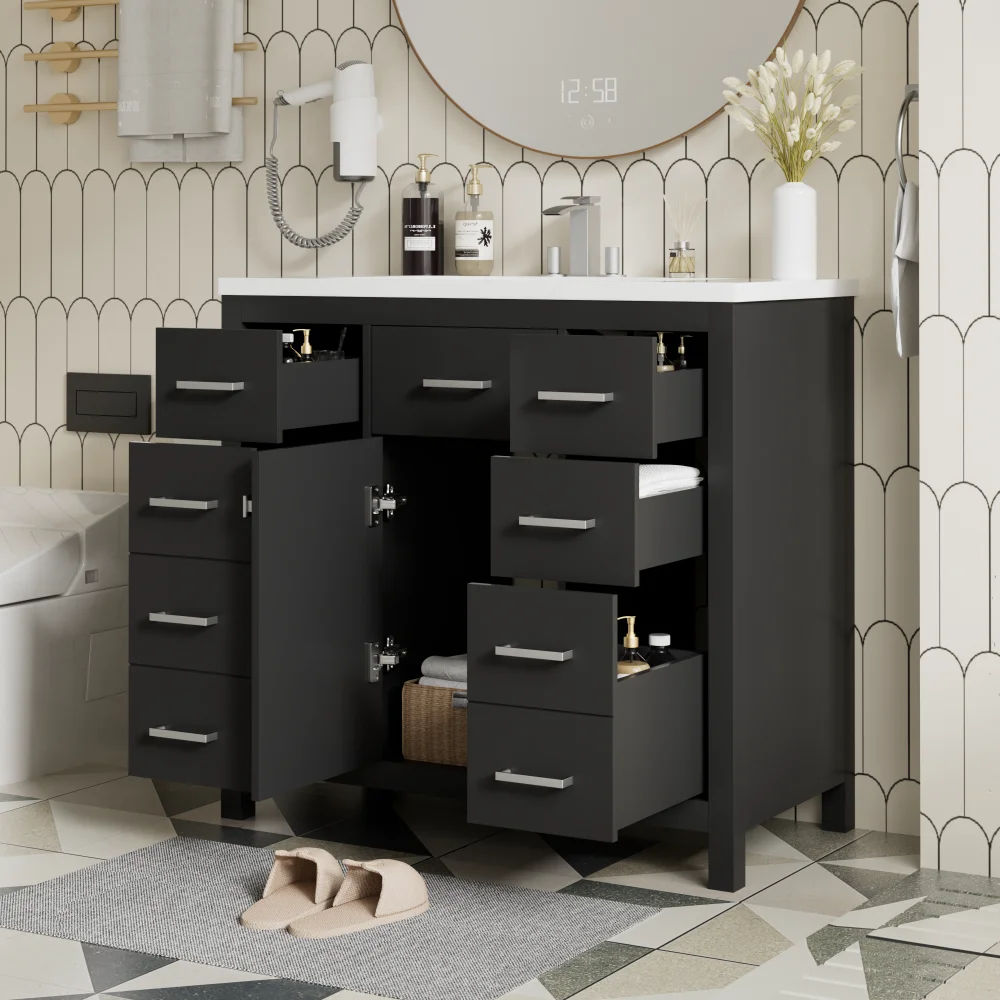 36 inch Modern Bathroom Vanity Cabinet with Multifunctional storage space - 5 Drawers and 1 Door