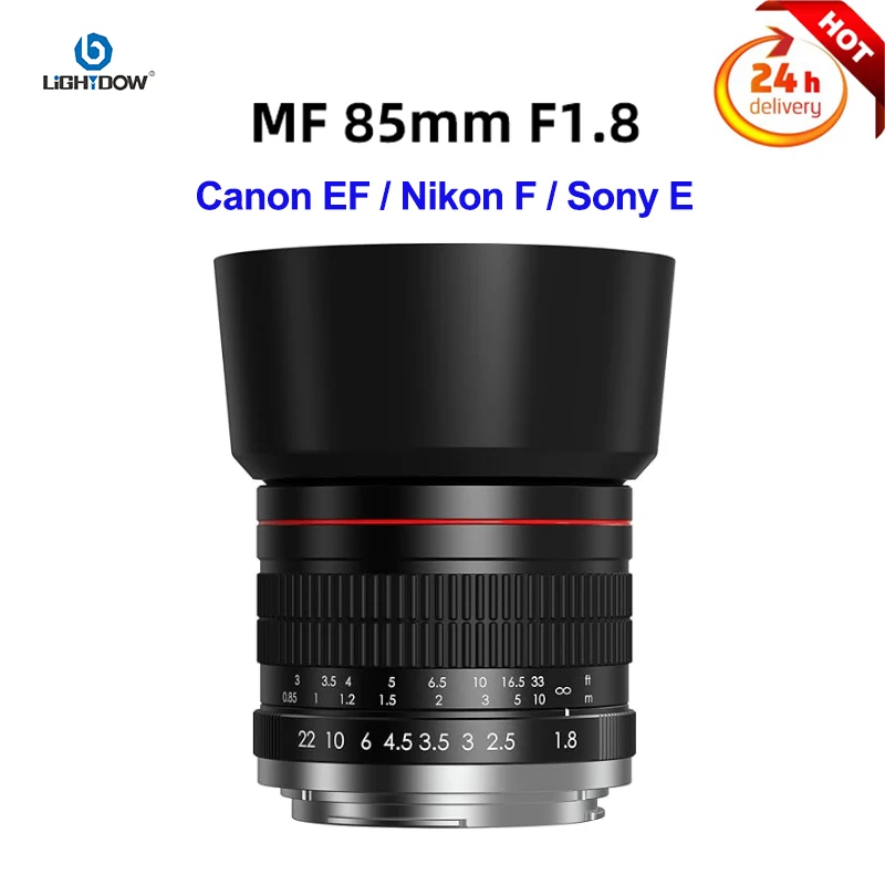 Lightdow 85mm F1.8 Camera Lens Medium Telephoto Manual Focus Full Frame Portrait Lens For Canon EF Nikon F Sony E Mount