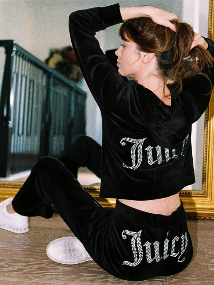 

2025 New Women's Velvet Hoodie Two-Piece Set Street Sle Printed Long Sve Regular Length Summer Faion Ladies' Clothing