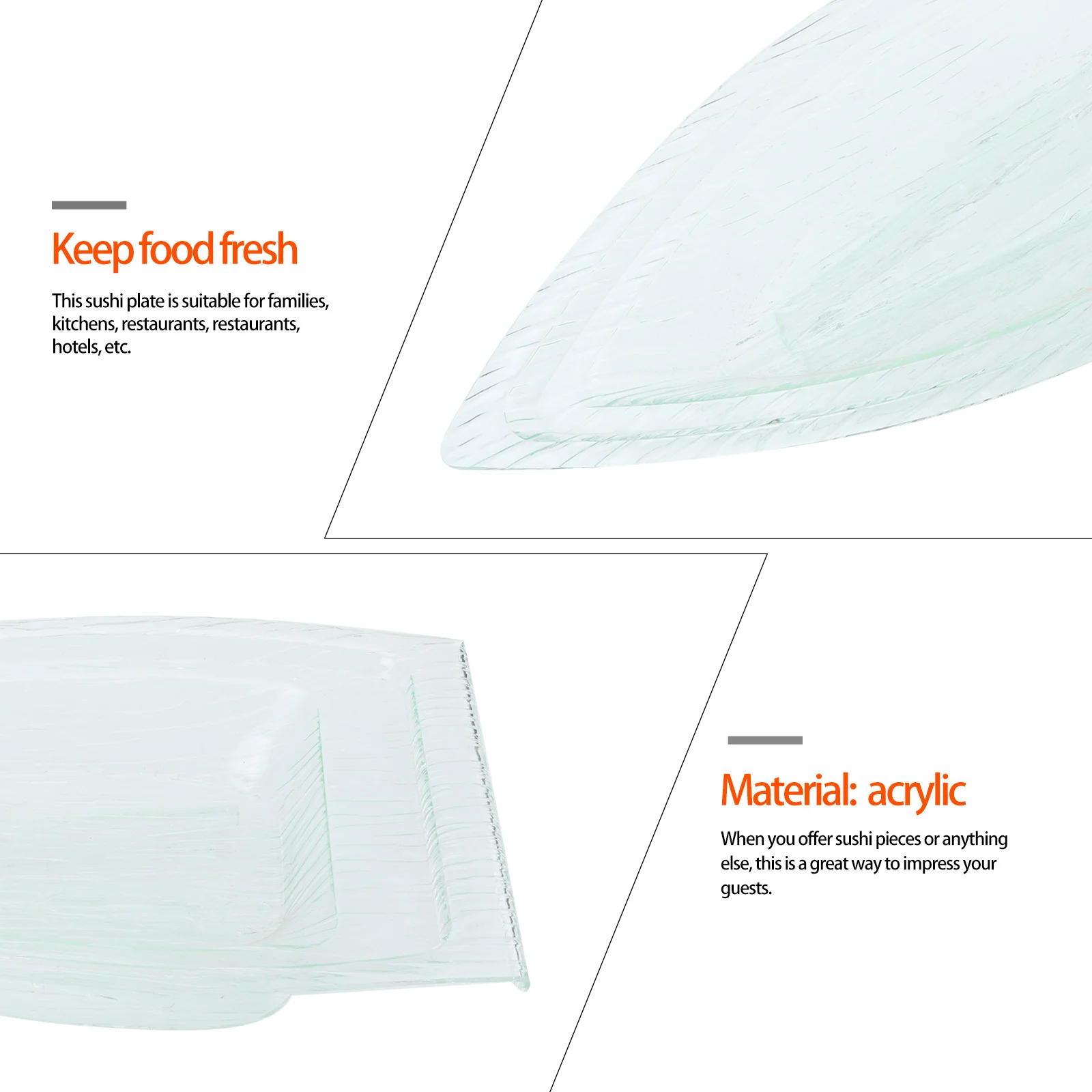 

Sushi Plate Transparent Boat Shape Snack Tray For Seafood Dessert Serving Food Display Dish Decorative Storage Holder