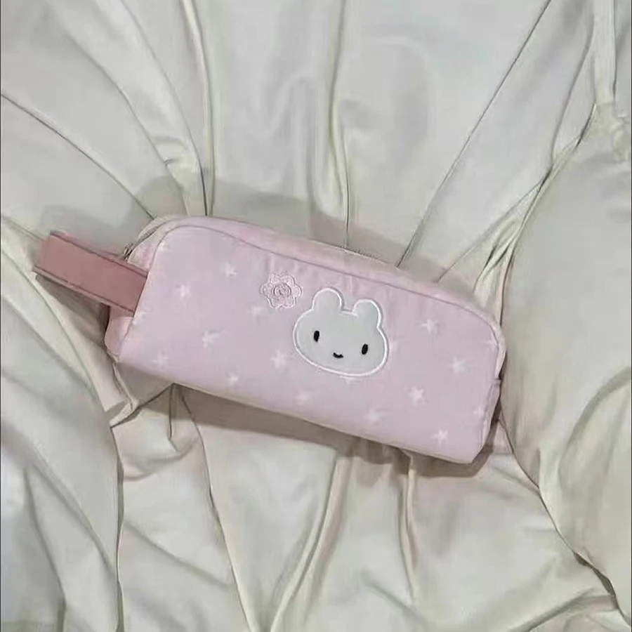 Multifunctional Pink Pen Bag Star Rabbit Pattern Handheld Pencil Case Zipper Design Large Capacity Stationery Organizer Students image 6