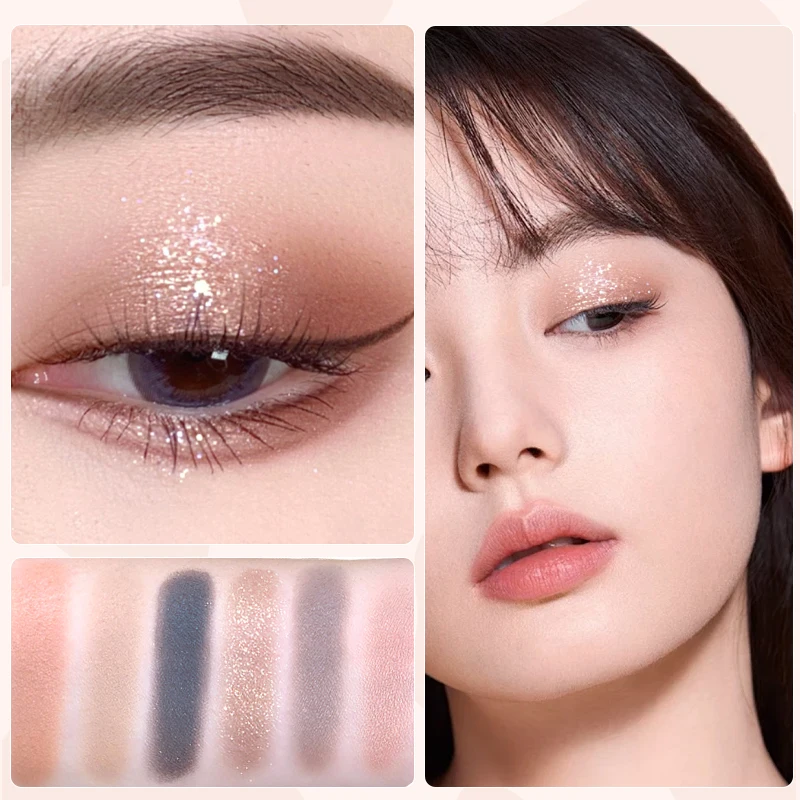 シマー&マット仕上げの6色アーストーンアイシャドウパレット、防水、耐汗性、長持ち、汚れ防止