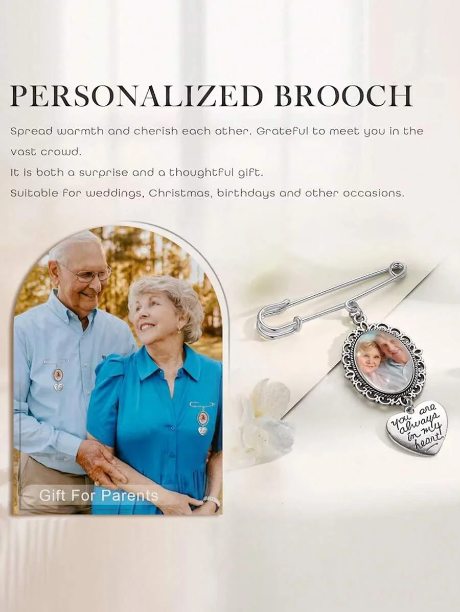 Custom Bride Bouquet Photo Brooch, Personalized Photo Bouquet Memory Pendant, Personalized Wedding Brooch, Gift for Father image 3