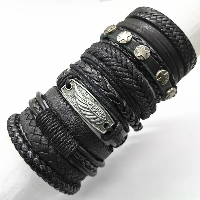 10 Teile/satz Schwarz Wrap Woven Neue Mode Handgemachte Männer Armbänder Männlichen Frauen Leder Armbänder Männer Armreif Großhandel Schmuck Geschenk