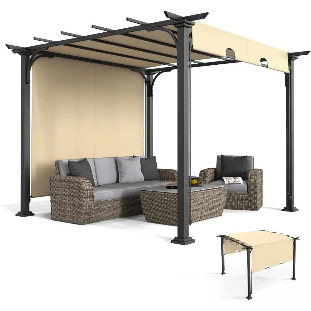 

10’x 10' Outdoor Pergola Metal Retractable Pergola Canopy with Adjustable Roof, Patio Pergola for Deck, Porch, Garden