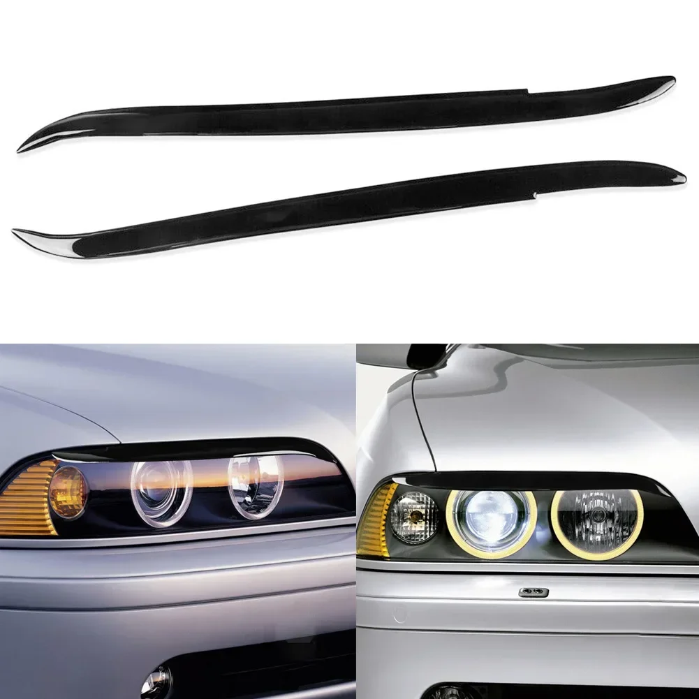 

2pcs For BMW 5 Series E39 1995-2003 Car Glossy Piano Black Headlights Eyelid Eyebrow Trims Exterior Light Decoration Tools