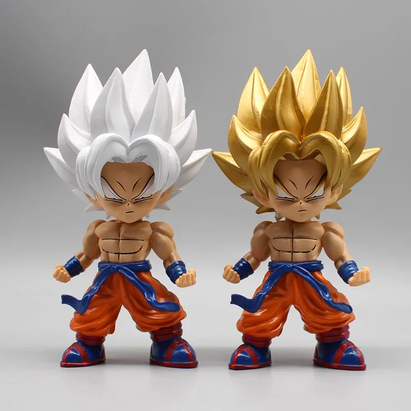 Nuevo 15,5 GK Dragon Ball versión Q SD Son Goku pelo blanco y amarillo de pie modelo desnudo adornos periféricos Festival regalo juguete