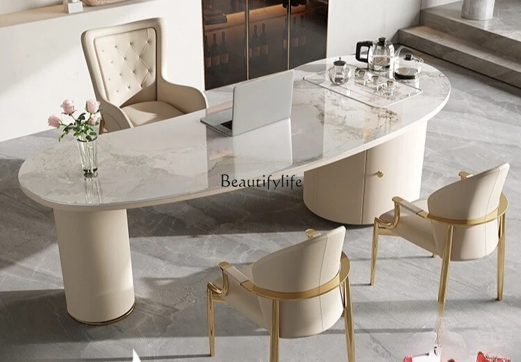 

Light luxury rock slab desk integrated dual-purpose modern high-end tea table