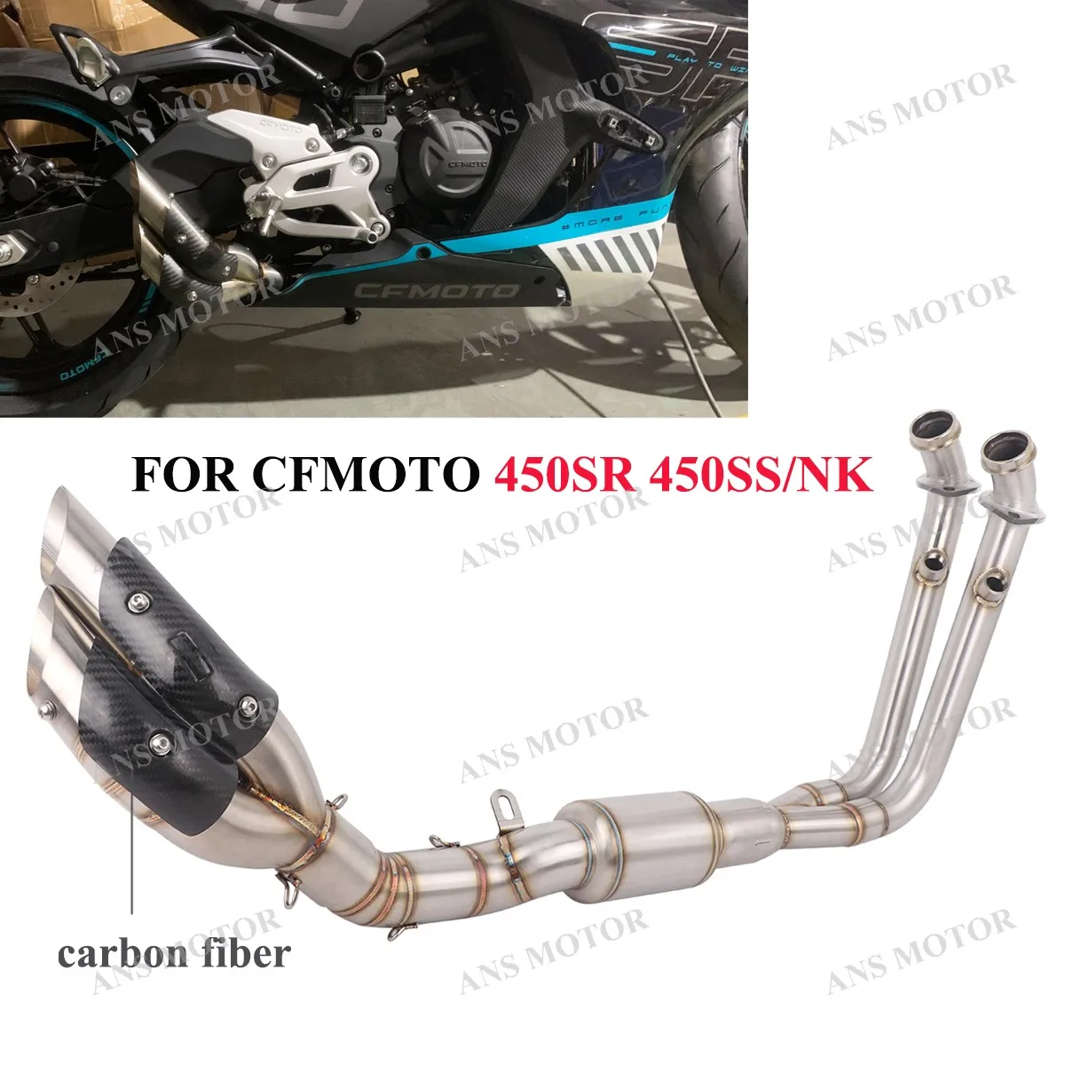 

For CFMOTO 450SR 450SS 450NK 450SRS 2022-2025 Motorcycle Exhaust Full System Stainless Slip On Side Mount wth catalyst