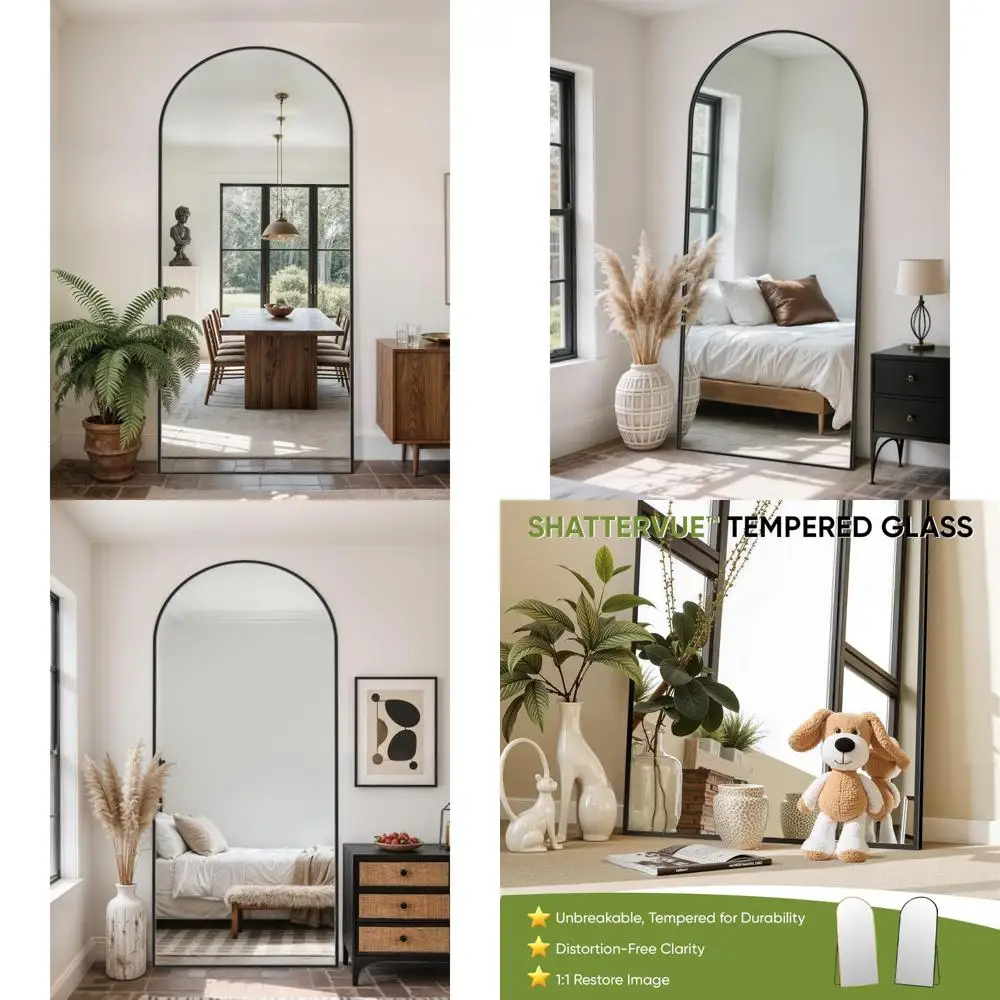 مرآة قائمة مقوسة كاملة الطول، مرآة أرضية مقاس 71 × 26 مع حامل لغرفة النوم وغرفة المعيشة وصالة الألعاب الرياضية والنوم - مقاومة للكسر، تدوم طويلاً #1
