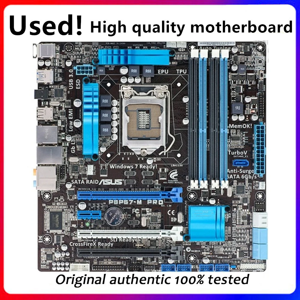 

For ASUS P8P67-M PRO Computer Motherboard LGA 1155 DDR3 For Intel P67 P8P67 Desktop Mainboard Used (Without heat shield)