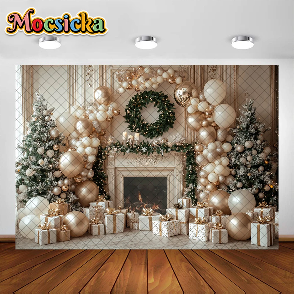 Christmas Photography Background Xmas Tree Fireplace Garland Gift Decoration Kids Holiday Portrait Photo Backdrops Studio Props