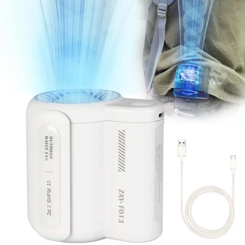 

Waist Hanging Portable Air Cooling Fan Portable Mini Outdoor Student Camping Style Usb Power Source Three Speed Leafless Fan