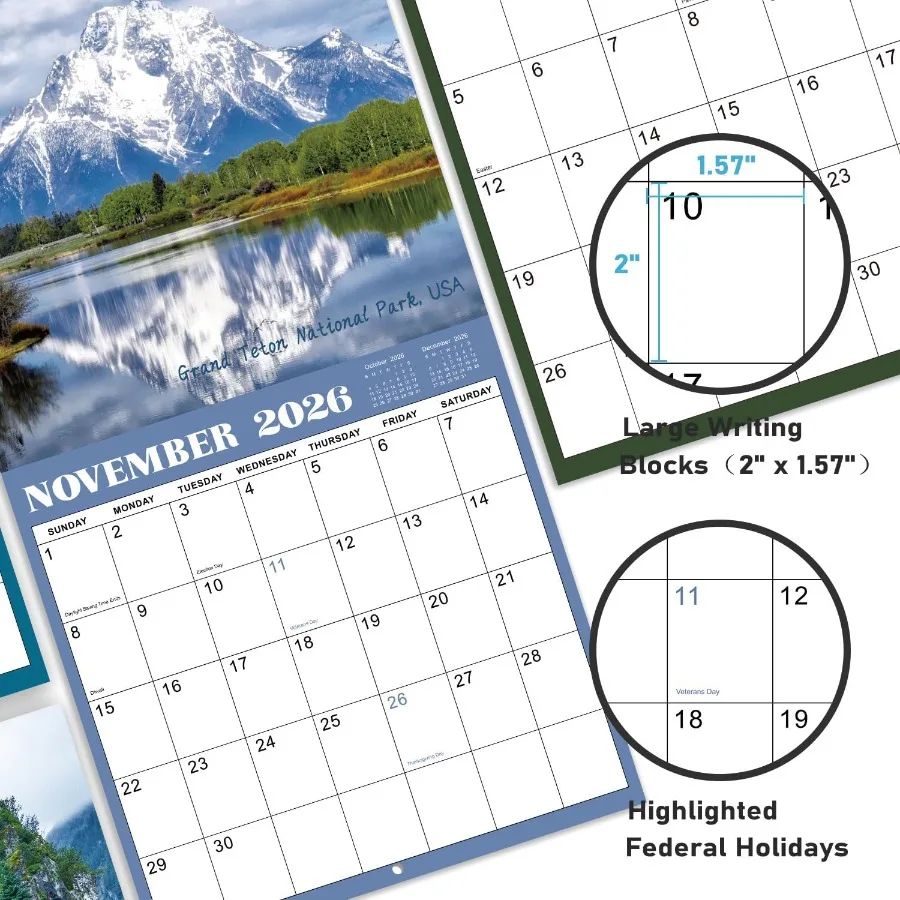 Kalender 2026 - JAN 2026 - DEC 2026 2026 Wandkalender 18 Maandkalender 2026 12 "x 24" Open Wandkalender 2026 met Ongelinie