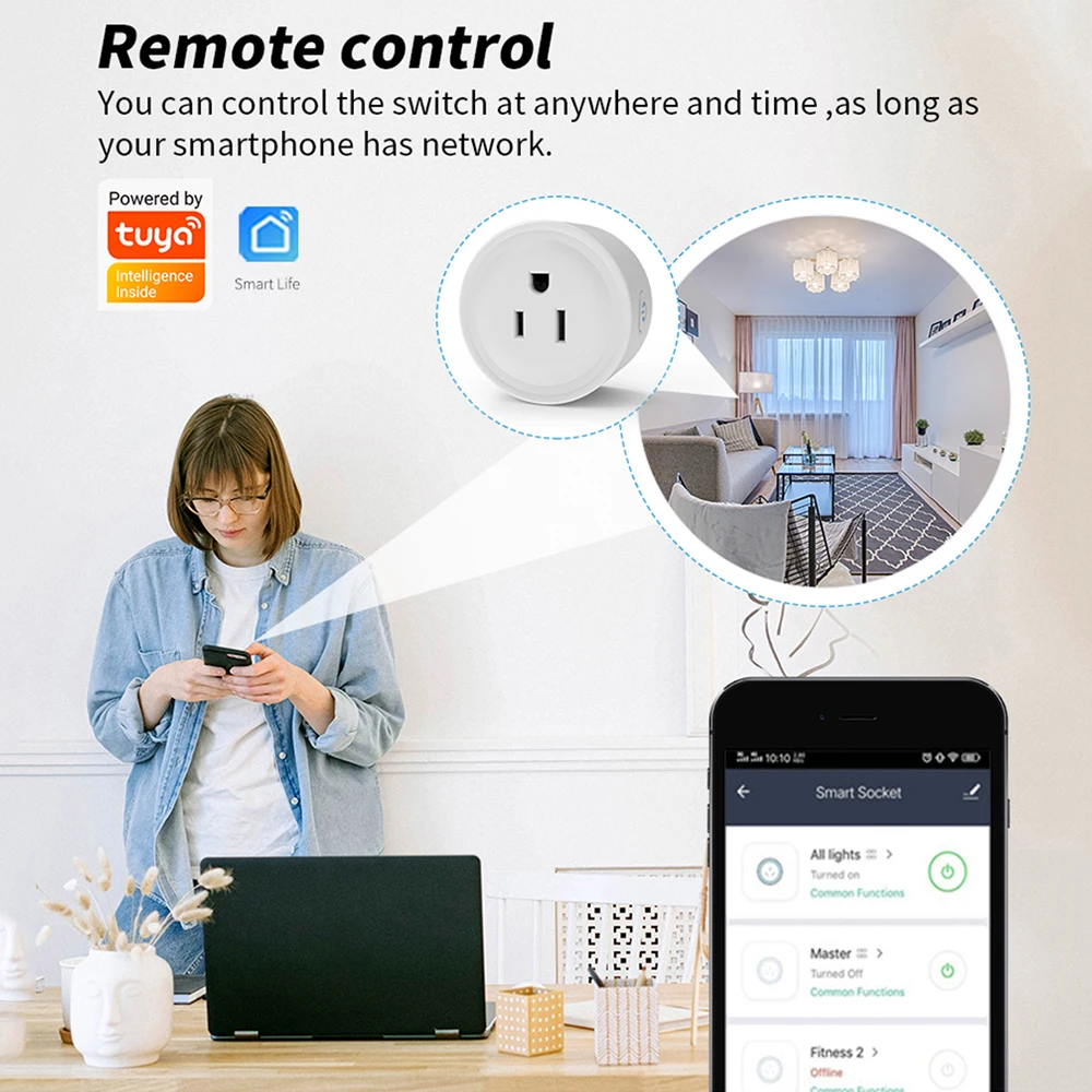 Tuya Wifi Smart Us Plug Socket 10a Met Power Monitor Huishoudapparaat Socket Voice Afstandsbediening Werkt Met Alexa Google Home
