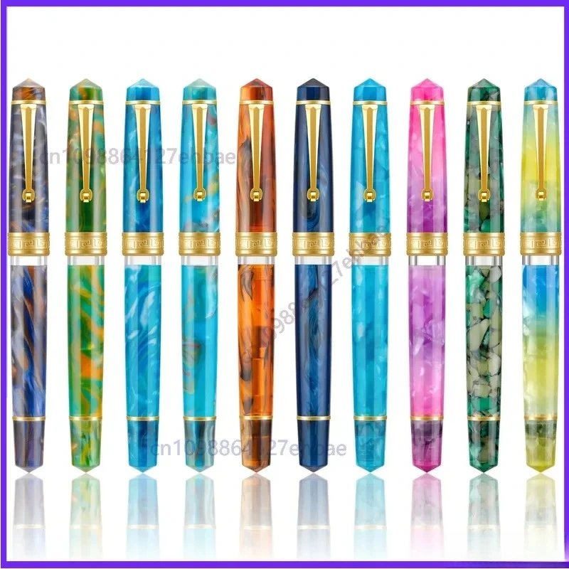 For Asvine P20 Piston Fountain Pen Acrylic Beautiful Patterns EF/F/M Nib with Gold Clip Smooth Writing Office Gift Pen