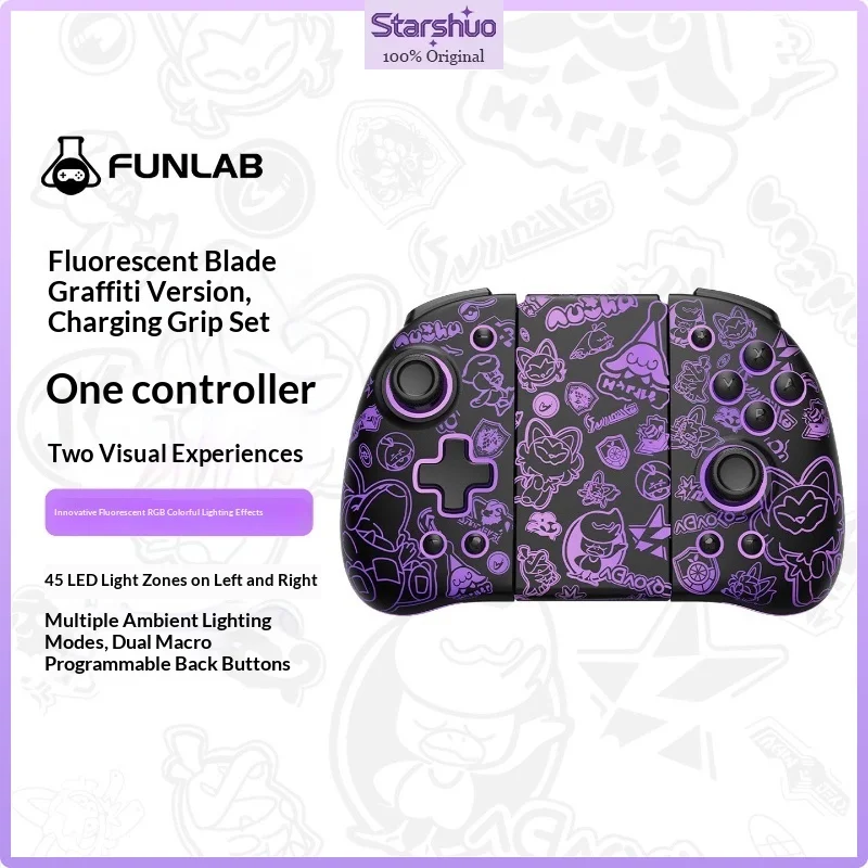 FUNLAB Split Game Controller for Switch 2, Hidden RGB Light Hall Effect Joystick, Programmable Rear Buttons Multi Platform