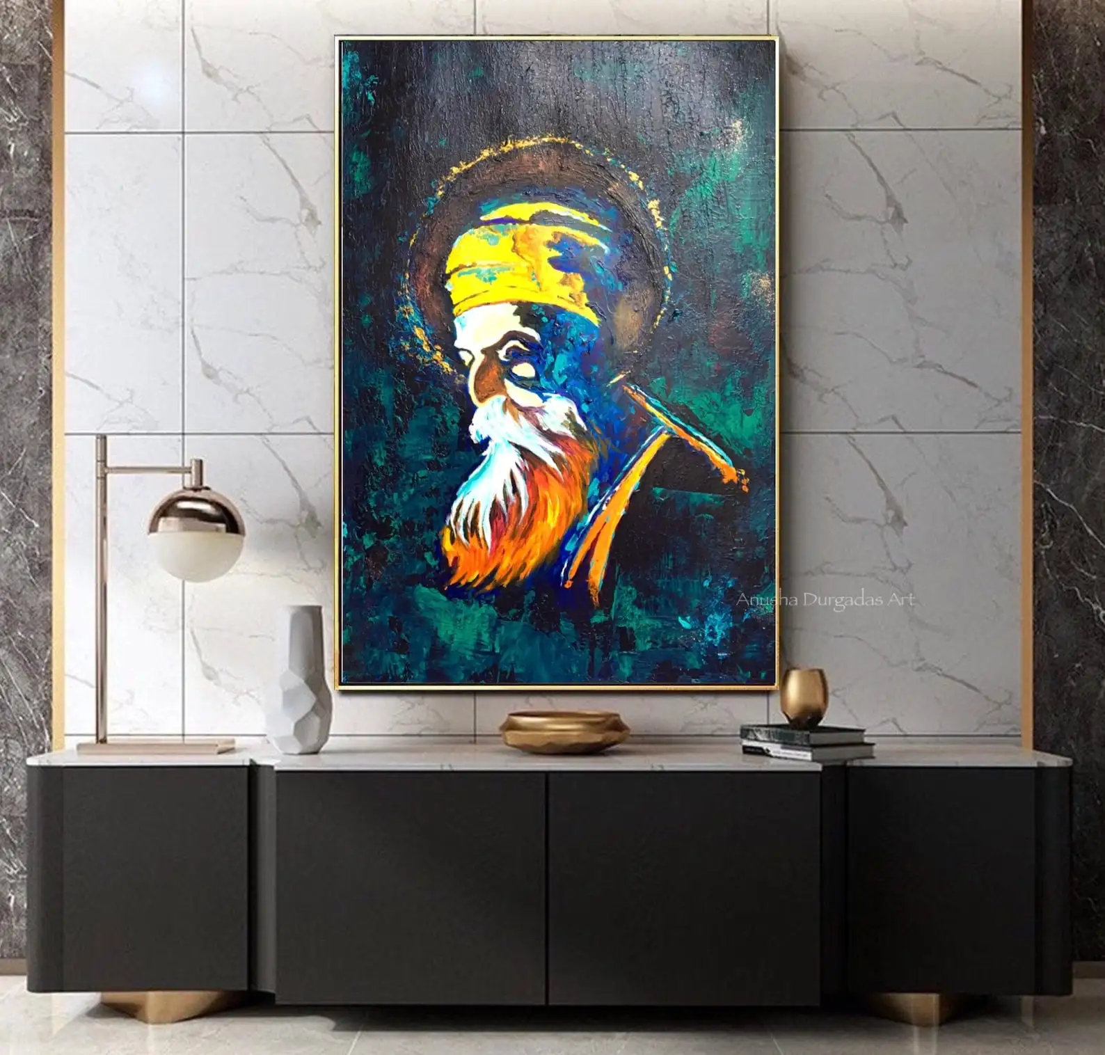 Guru Nanak Dev Ji Painting Canvas art Waheguru Modern art Original Acrylic Abstract Punjab art Ik Onkar Sikh Home Decor