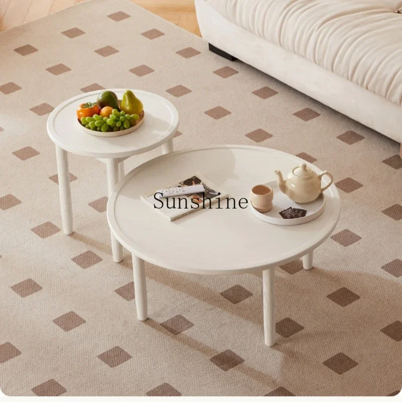 Cream wind all solid wood household removable living room coffee table small apartment round table