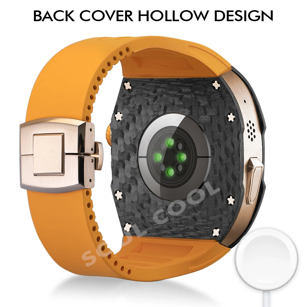 Soul Cool Carbon Fiber For Apple Watch Case Ultra 3/2/1 49mm, Fluororubber Strap, iWatch protector Mod Kit, Luxury accessories