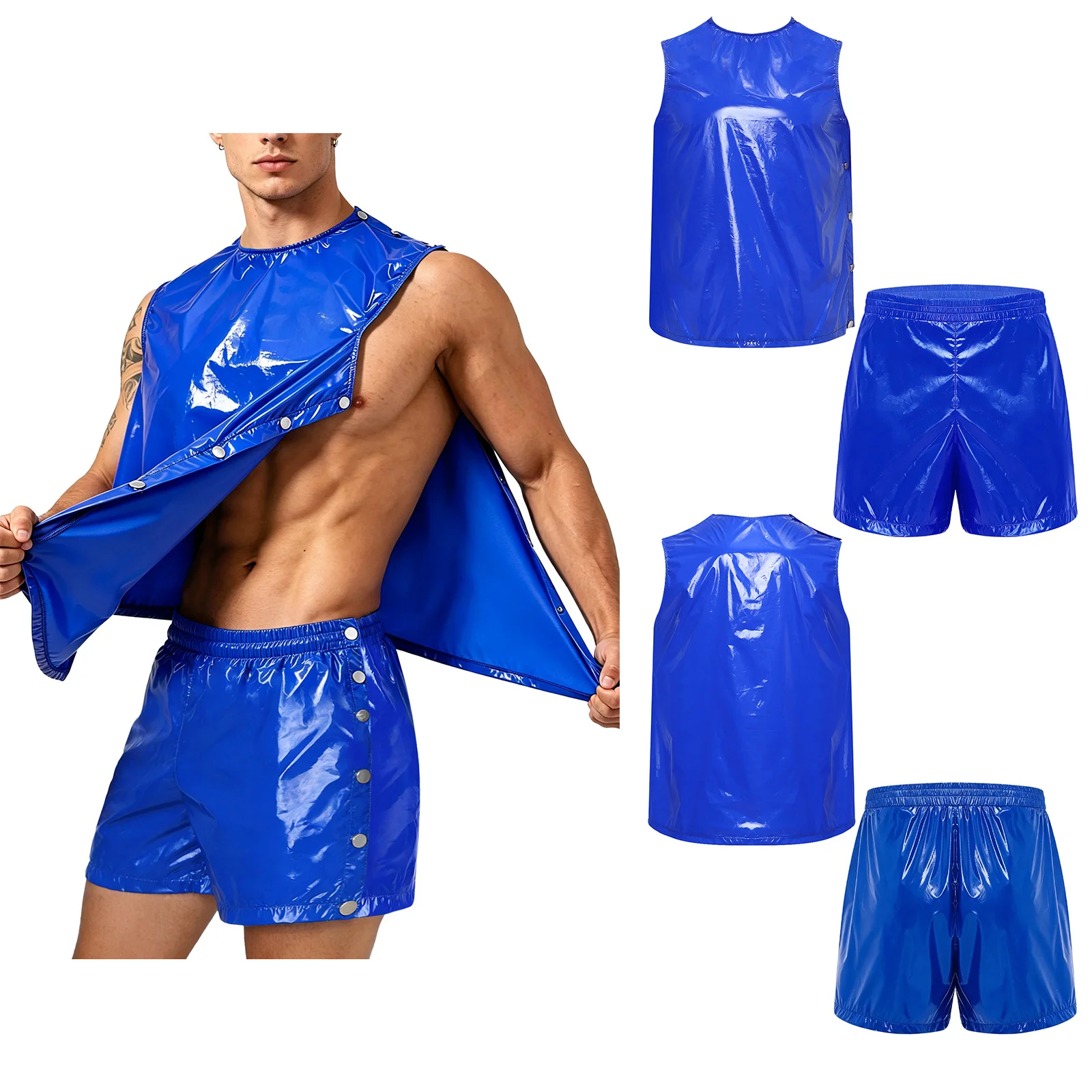

Men Waterproof Sweat Suit Tank Top and Side Closure Boxer Shorts Adaptive Special Needs Clothing Comfortable for Gym Exercise