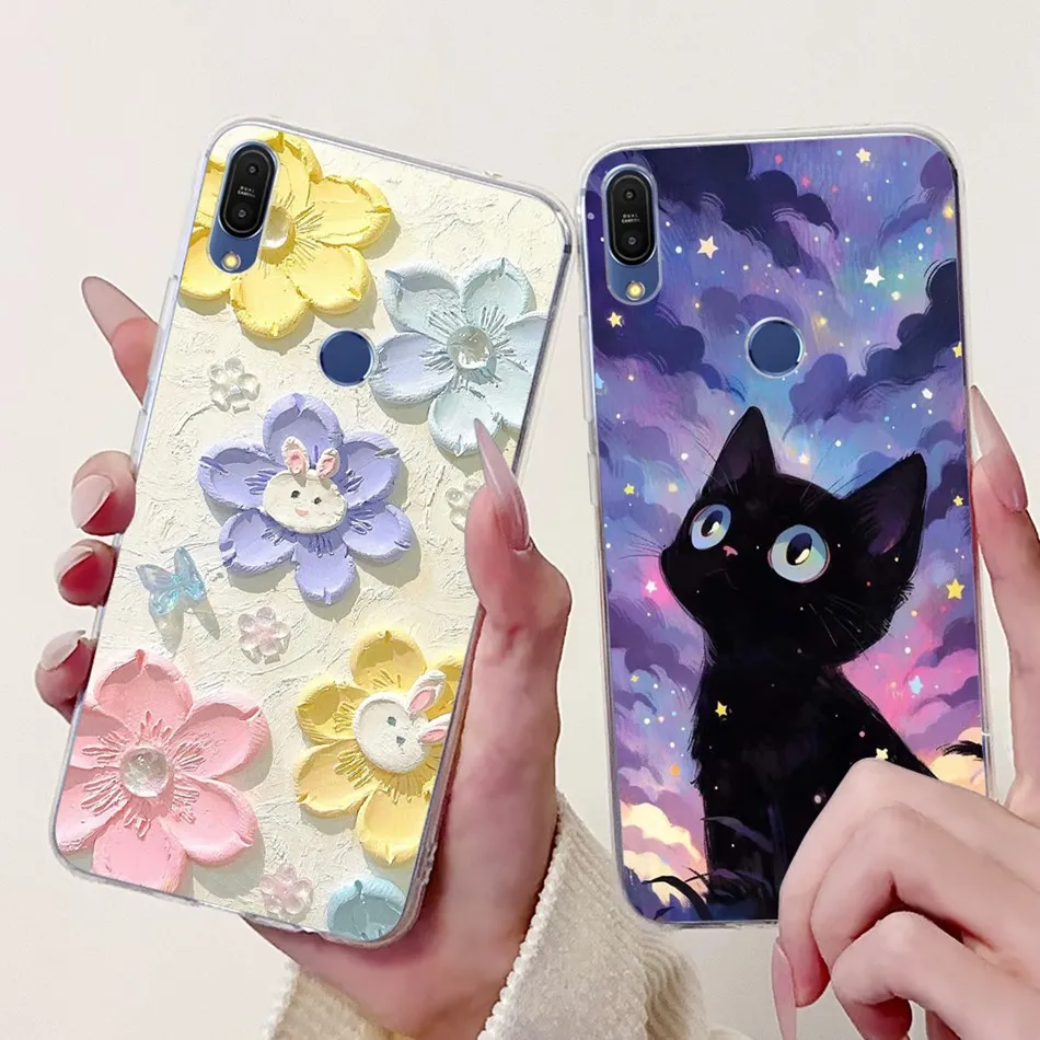 For Asus Zenfone Max Pro (M1) ZB602KL ZB601KL Phone Case For Asus_X00TD X00TDB Elegant Floral Cat Soft Silicone TPU Cases