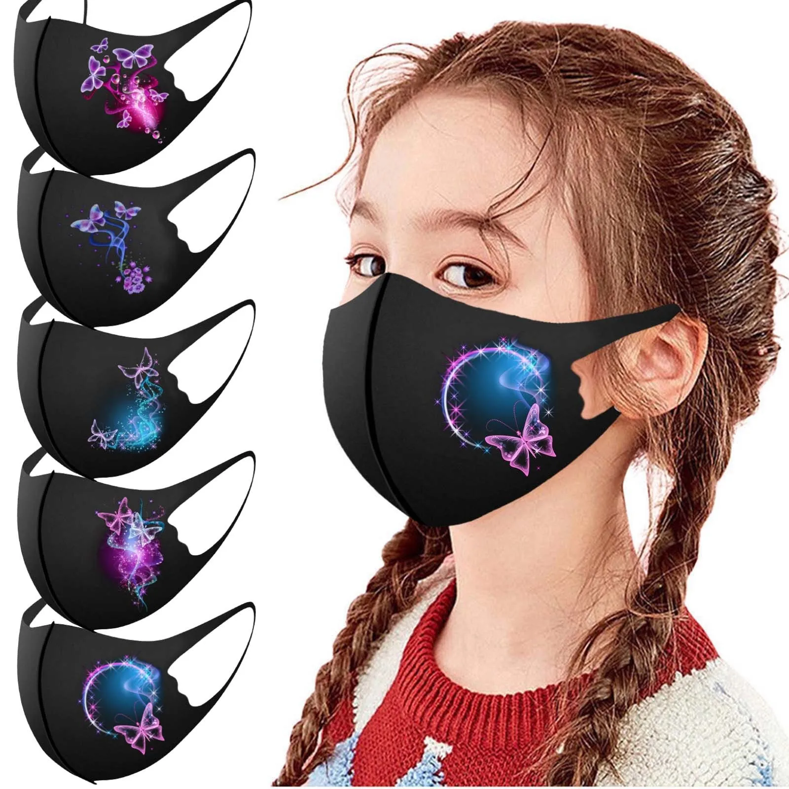 1pc Children'S Fashionable Butterfly Printed Washable Cotton Mask Child-Friendly Double-Layered Breathable Comfort Face Mask