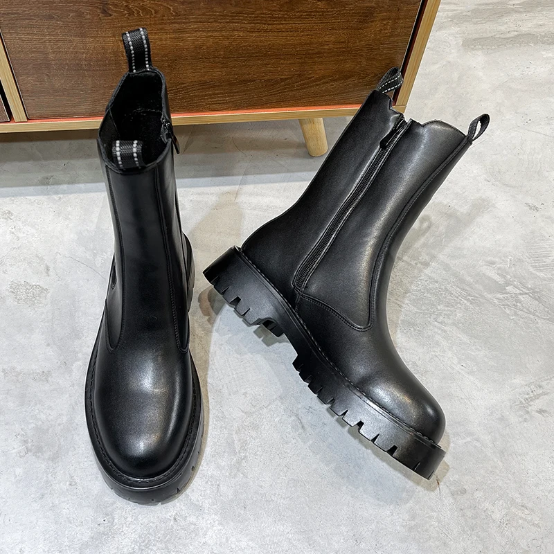 Men Thick Soled High Top Boots Are Popular in Autumn  Winter Simple  Fashionable Business Comfortable Height Increasing Boots