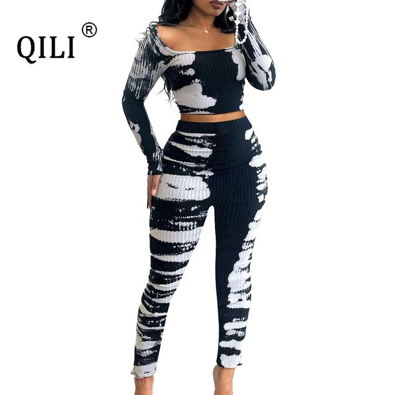 Hot Europe and the United States sexy printing Slim stretch pit strip two-piece set