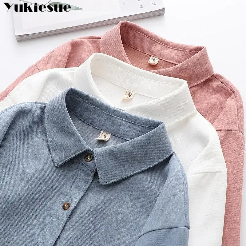 

Сплошной цвет, женская вельветовая рубашка blusas, новинка весны 2024, женская блузка с длинным рукавом, повседневная одежда, свободные блузки, женские топы